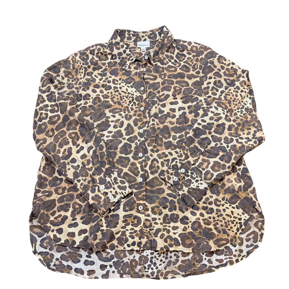 Bailey 44 Button Down Shirt Womens Brown Leopard Print Animal Office Wear Large